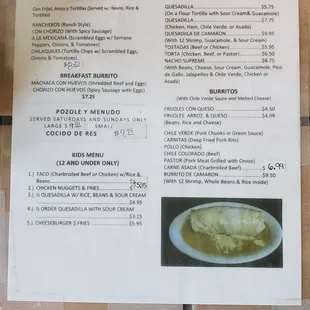 the menu