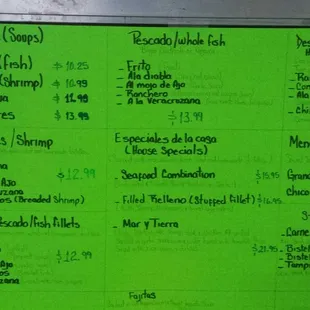 a menu on a board