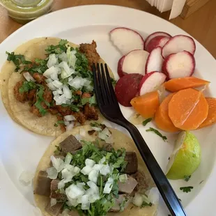 lengua taco and adobada taco