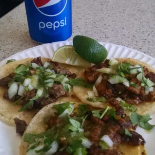 My 2 tacos al pastor and 1 carne asada, excellent!!!