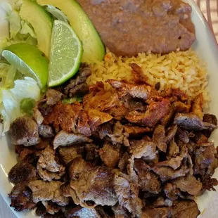 Came asada, carnitas 2 meat plate