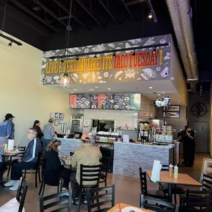 Ordering counter inside front of restaurant