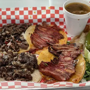 2 Trompo, 1 Asada, 1 Tripa Tacos
