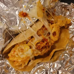 Chorizo, egg, potatoes, cheese.