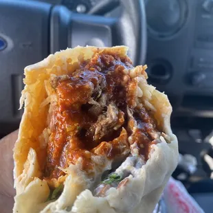 Custom Super Burrito de Asada! Ask for Crispy double meat with melted Cheese, sour cream, pico de Gallo, and the hottest salsa they have!