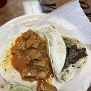 Barbacoa Tacos on the right