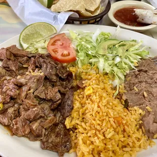 Combo plate with 2 meats - I chose carne asada and carne guisada.