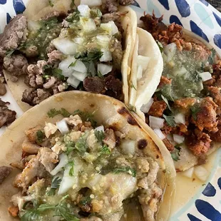 Carne Asada, Chicken, Al Pastor Tacos