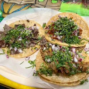 Pastor, tripe, asada tacos