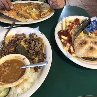 The hamburger plate and mini taco plate