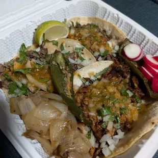 3 regular tacos - carne asada and pastor