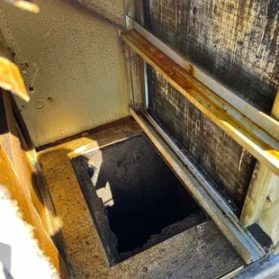 Unit for the kitchen- filled with flies, maggots and grease. Just circulating in the kitchen.