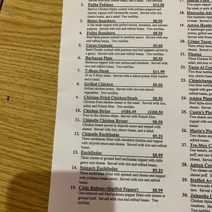 a menu for a mexican restaurant