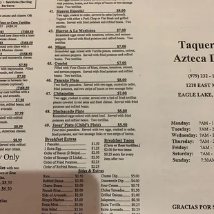 a menu for a mexican restaurant