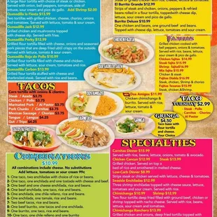 menu for mexican cuisine
