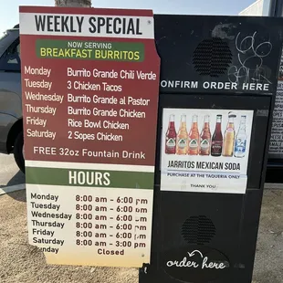 Weekly special menu.