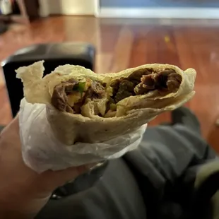 Skimpiest "double meat" burrito ever. I legit feel taken.