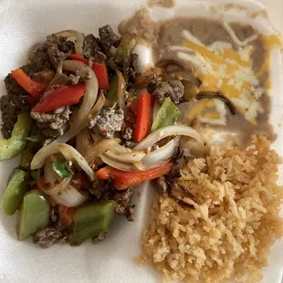 Steak fajitas. Very good. Good portions for $8.75