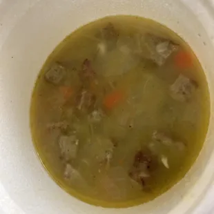 Pea and sausage soup. Quite tasty and not too salty or light