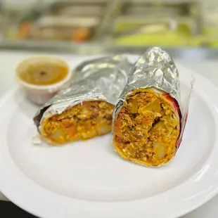 two burritos on a plate