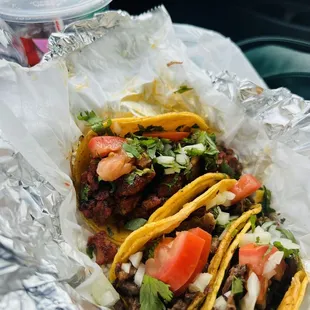 Top to bottom ~ Al pastor, beef fajita, barbacoa