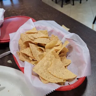 Cold chips, salsa, and queso.