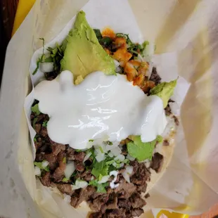 Super taco with carne asada
