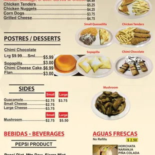 the menu for the restaurant