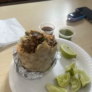 Burrito carnitas and asada