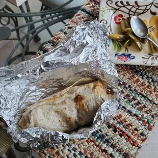 bean and cheese burrito. not a fan of their salsas so I just use my canned jalapenos and carrots.