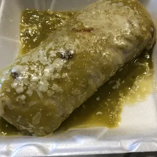 Super wet burrito with green sauce