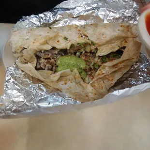 Inside carne asada super burrito