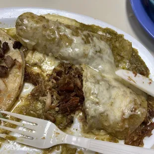 a plate of food with a fork and knife