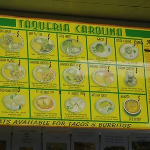 The menu... Notice the 5 prices on the right