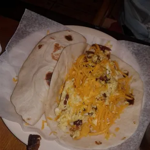 My grandson&apos;s bacon, egg and cheese tacos- really good!