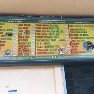 Menu as of 11/19/16