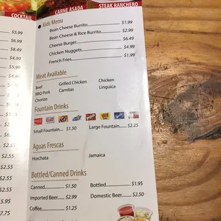 a menu for a mexican restaurant