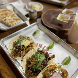 Adobe pork, steak, shrimp tacos