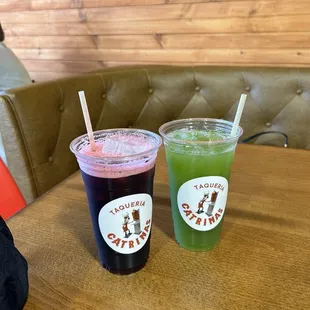 Agua de jamaica and agua de pepino