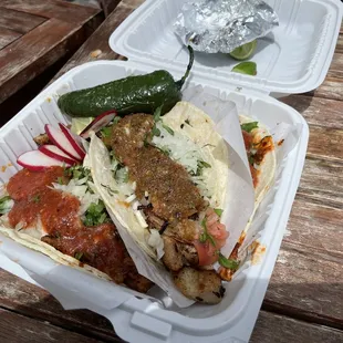 3 tacos - Fish, Pastor, and Tinga