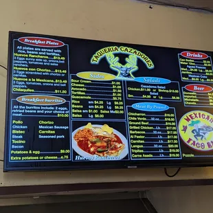 a menu on the wall