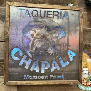 Inside restaurant sign.