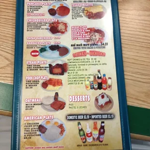 the menu for the restaurant