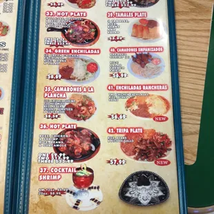 the menu of the restaurant
