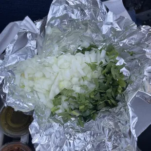 Onions and cilantro on the side
