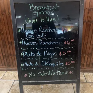 Breakfast specials on 04/20/24