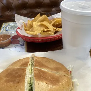 Torta chicken fajitas sandwich and sweet tea