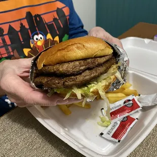 Wife's double cheeseburger  Huge