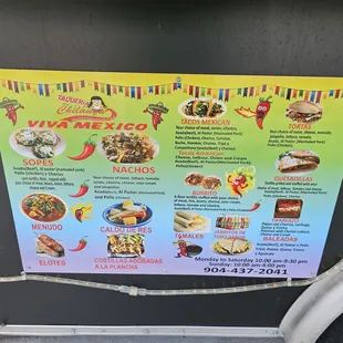 a menu on the side of a truck