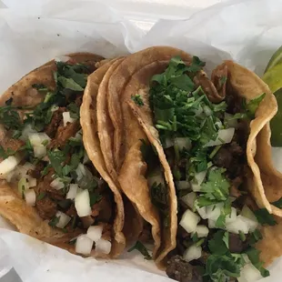 Left - Al pastor taco (pork)   Right - Asada taco (beef) Delicious tacos, will definitely be back!
